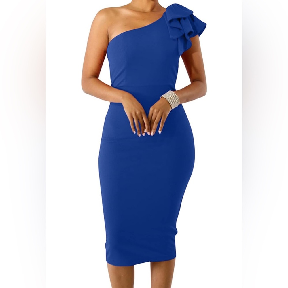 Elegant Blue One-Shoulder Dress